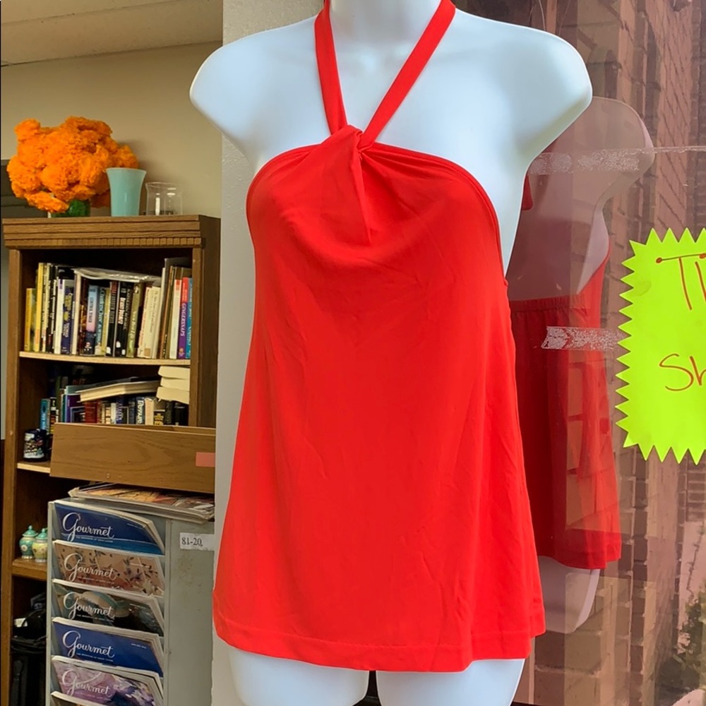Ann Taylor crepe halter top radiant red